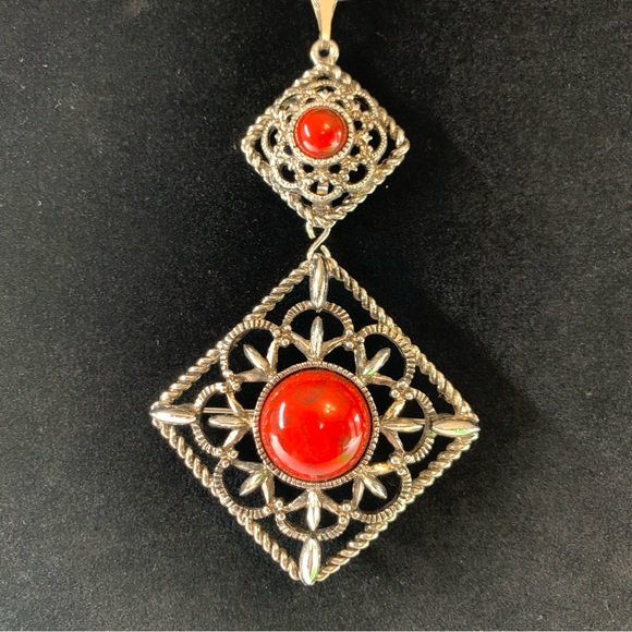 Vtg Sara Coventry Necklace Brooch Inca Fire Deamond 22” Chain 1970’s Pendant Pin - Picture 4 of 8